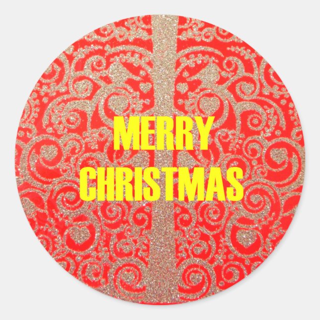 Sticker Rond Joyeux Noël Golden Red Parties scintillant Hearts  (Devant)