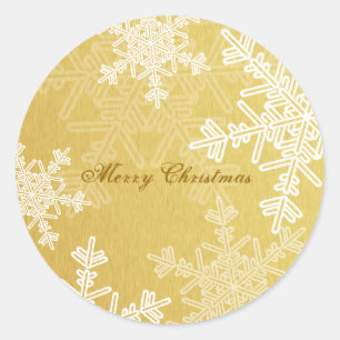 Sticker Rond Joyeux Noël Golden Snowflake Script minimaliste