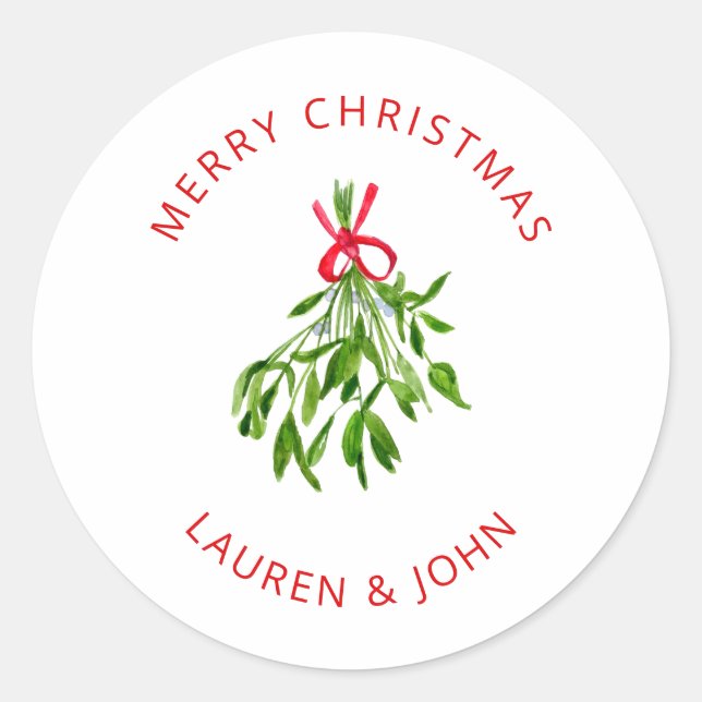 Sticker Rond Joyeux Noël Gui Nouvellement marié  (Devant)