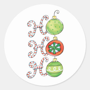 Sticker Rond Joyeux Noël Ho Ho Ho, Décorations de Canne à Sucre