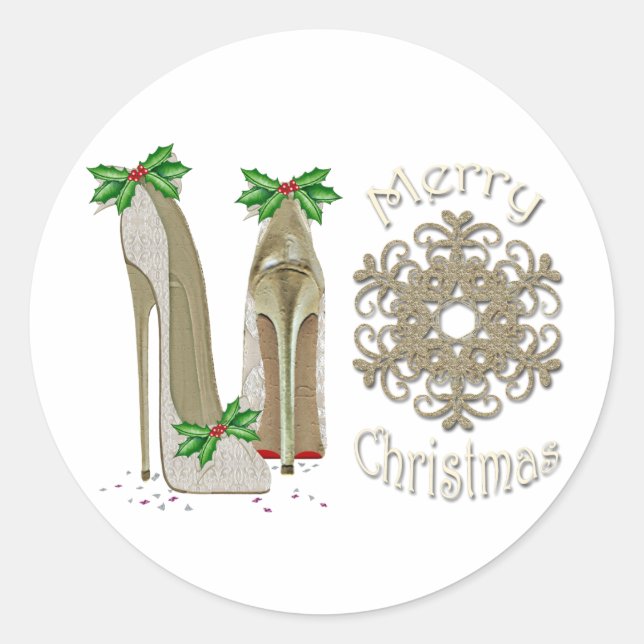 Sticker Rond Joyeux Noël Holly Stiletto Salutation (Devant)