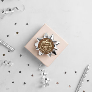 Sticker Rond Joyeux Noël Holly Wreath RSVP Gold Kraft Brown