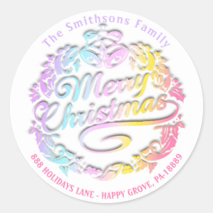 Sticker Rond Joyeux Noël Holly Wreath RSVP Royal Pastels