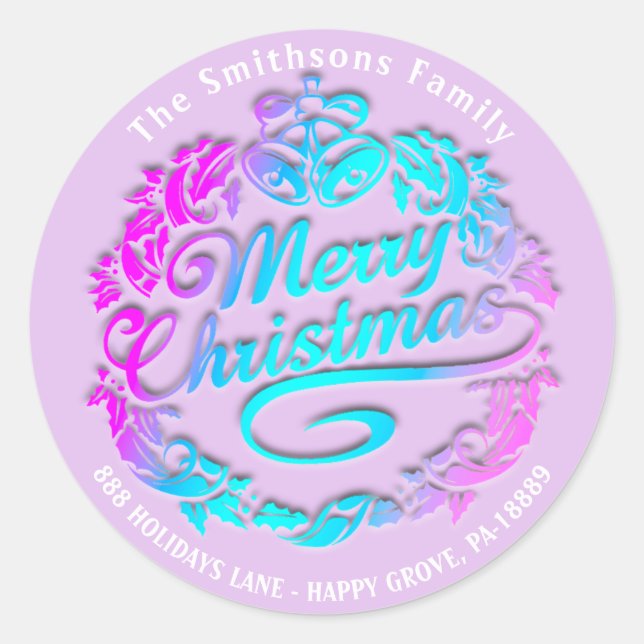 Sticker Rond Joyeux Noël Holly Wreath RSVP Royal Pin Blue (Devant)