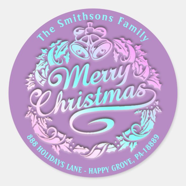 Sticker Rond Joyeux Noël Holly Wreath RSVP Royal Purple (Devant)
