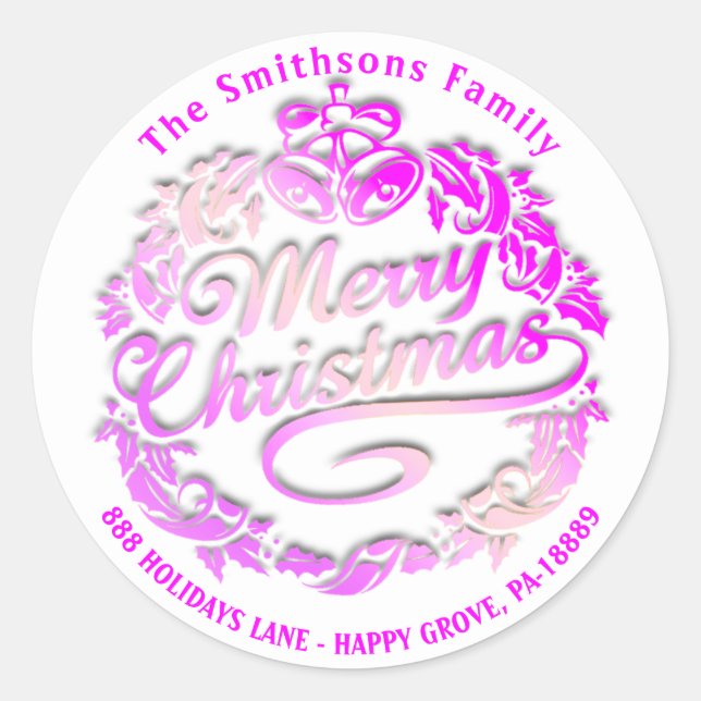 Sticker Rond Joyeux Noël Holly Wreath RSVP Royal Rose White (Devant)