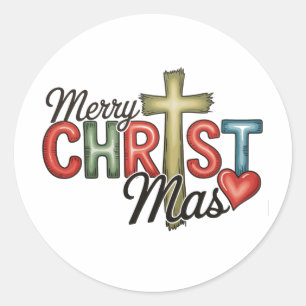 Sticker Rond Joyeux Noël Jésus-Christ Mas Croix Xmas