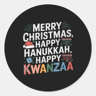 Sticker Rond Joyeux Noël Joyeux Hanoukka Joyeux Kwanzaa 14