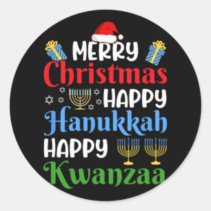 Sticker Rond Joyeux Noël Joyeux Hanoukka Joyeux Kwanzaa 4