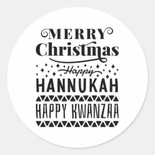 Sticker Rond Joyeux Noël Joyeux Hanoukka Joyeux Kwanzaa 4