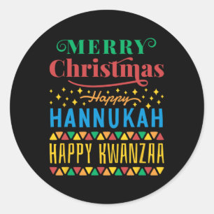 Sticker Rond Joyeux Noël Joyeux Hanoukka Joyeux Kwanzaa 8