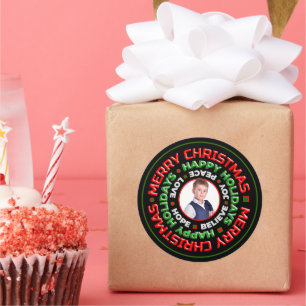 Sticker Rond Joyeux Noël Joyeux Joyeux Fêtes Photo Personnali