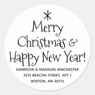 Sticker Rond Joyeux Noël Joyeux Nouvel An mignonne adresse