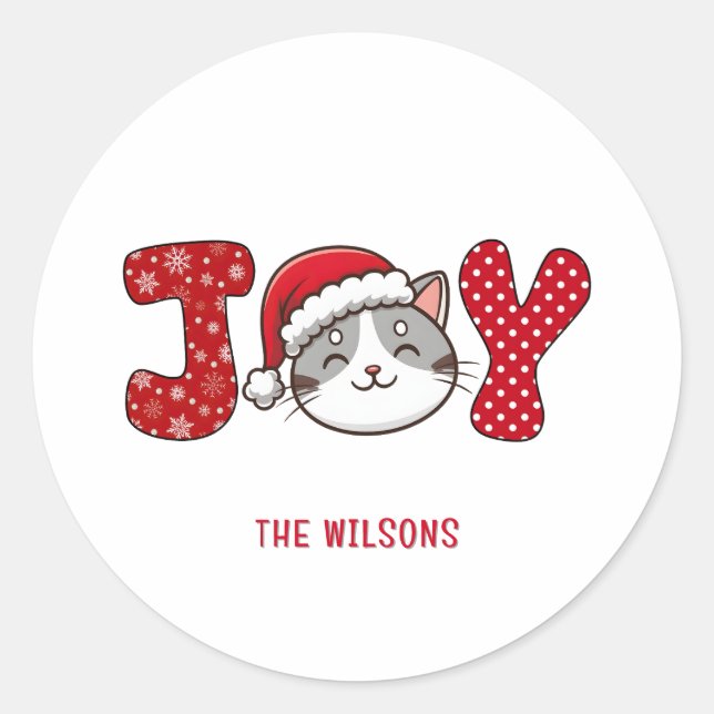 Sticker Rond Joyeux Noël Kitty Chat sur mesure " JOIE " (Devant)