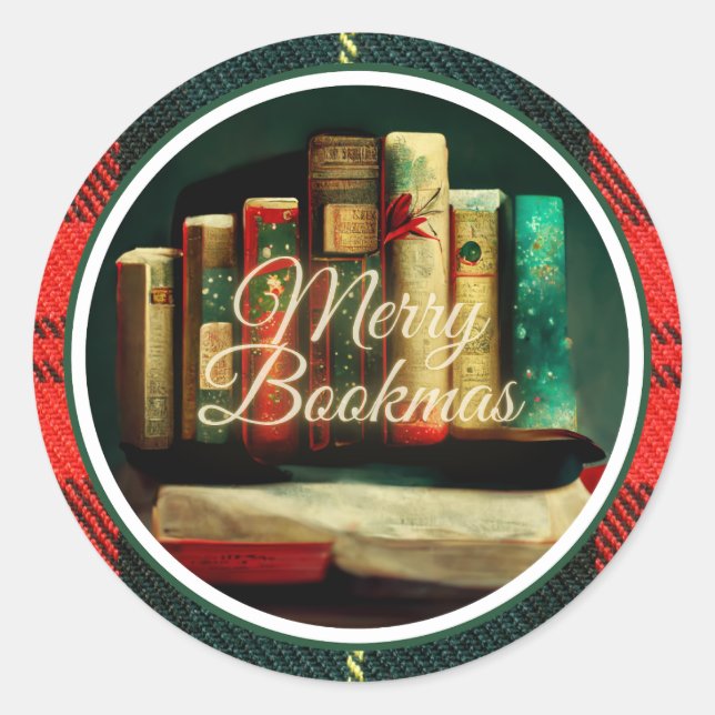 Sticker Rond Joyeux Noël, Lecteurs et Amateurs de livres (Devant)