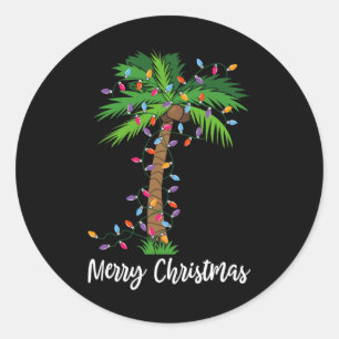 Sticker Rond Joyeux Noël Lumières Palm Tree Beach Noël Pyjama