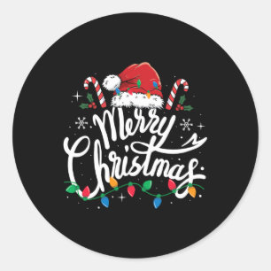 Sticker Rond Joyeux Noël Lumières Rouge Noël Chapeau Noël Famil