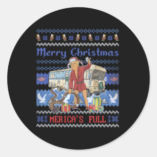 Sticker Rond Joyeux Noël Merica Trump complètement drôle Chr la
