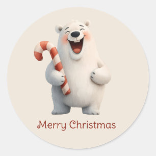 Sticker Rond Joyeux Noël mignon Ours Polaire Design