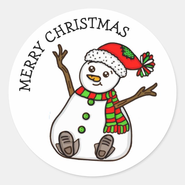 Sticker Rond Joyeux Noël mignon Snowman (Devant)