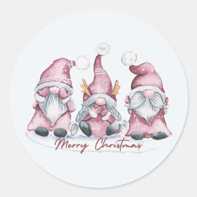 Sticker Rond Joyeux Noël Mignonne Aquarelle Gnomes de vacances (Devant)