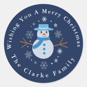 Sticker Rond Joyeux Noël mignonne personnalisés Snowman Nom de 