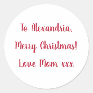 Sticker Rond Joyeux Noël minimal de maman Rouge et Blanc