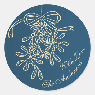 Sticker Rond Joyeux Noël Mistletoe Calligraphie Salutation
