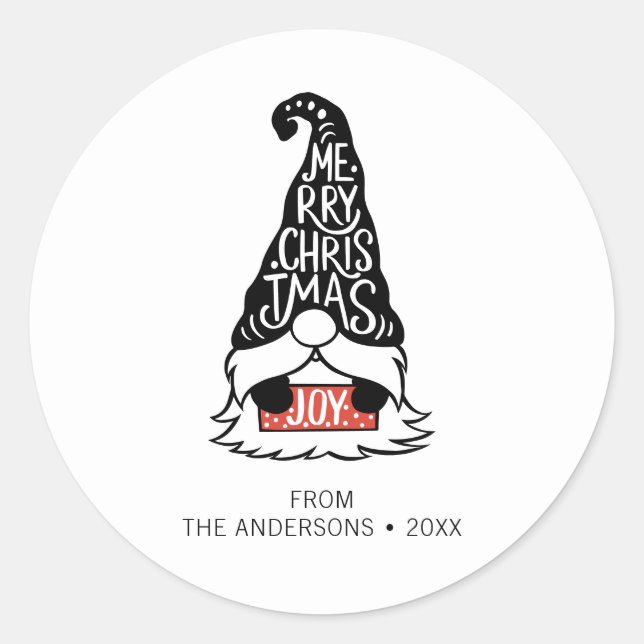 Sticker Rond Joyeux Noël moderne Gnome Holiday (Devant)