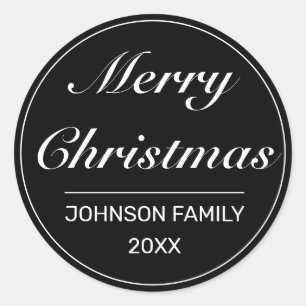 Sticker Rond Joyeux Noël moderne minimaliste noir blanc