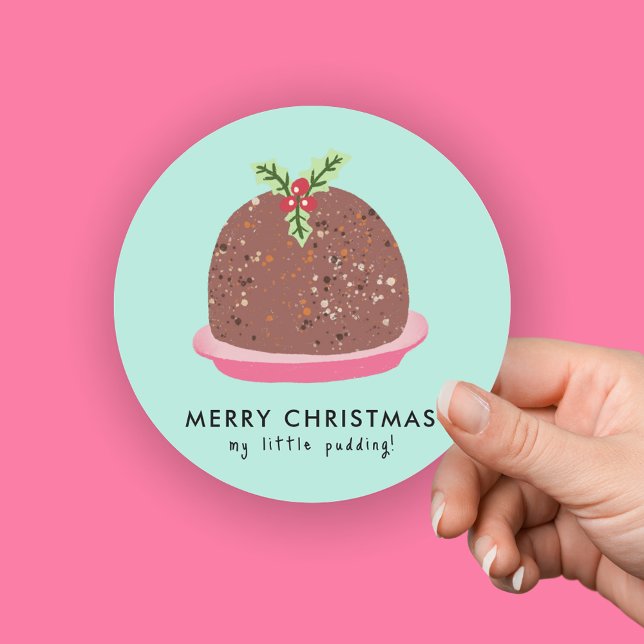 Sticker Rond Joyeux Noël Moderne Pudding Illustration (Cute 'My Little Pudding' Christmas card sticker)