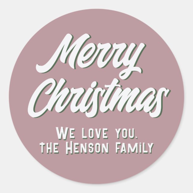 Sticker Rond Joyeux Noël moderne Script Pink Famille Vacances (Devant)