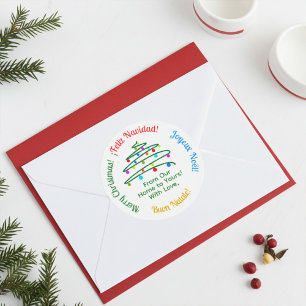 Sticker Rond Joyeux Noël multilingue coloré personnalisé