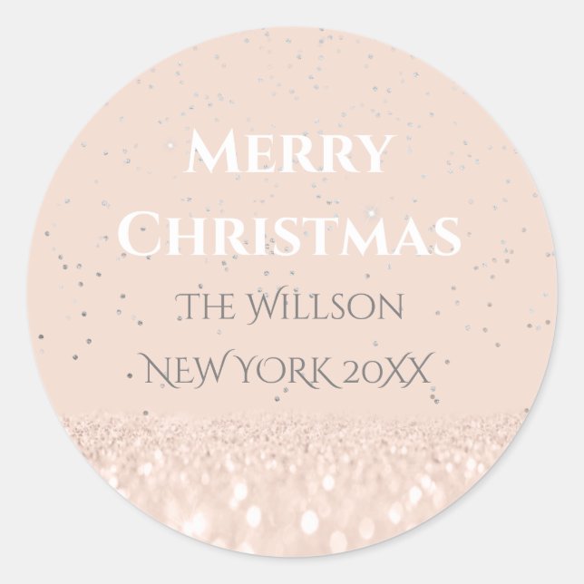 Sticker Rond Joyeux Noël Neige Rose Parties scintillant Classy  (Devant)