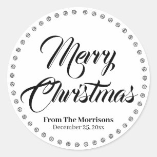 Sticker Rond Joyeux Noël noir blanc élégant script personnalisé