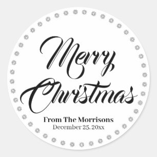 Sticker Rond Joyeux Noël noir blanc script personnalisé mignon