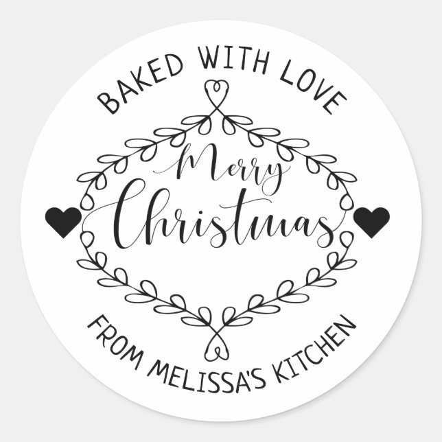 Sticker Rond Joyeux Noël Noir Et Blanc Cuit Avec Amour (Devant)