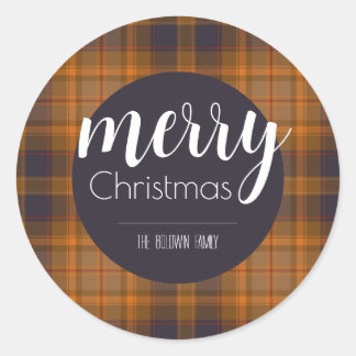 Sticker Rond Joyeux Noël noir plaid