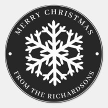 Joyeux Noël noir rond blanc flocon de neige