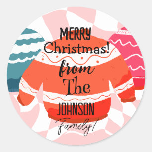 Sticker Rond Joyeux Noël Nom de Famille Sweat Ugly Rose