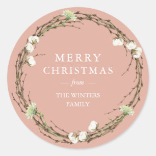 Sticker Rond Joyeux Noël Nom de famille Winter Greenery