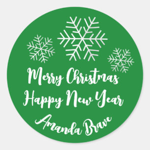Sticker Rond Joyeux Noël Nom du script Snowflake gris vert