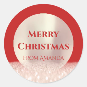 Sticker Rond Joyeux Noël Nom Rose Red Parties scintillant Spark