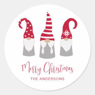 Sticker Rond Joyeux Noël Nordique Gnomes Fêtes