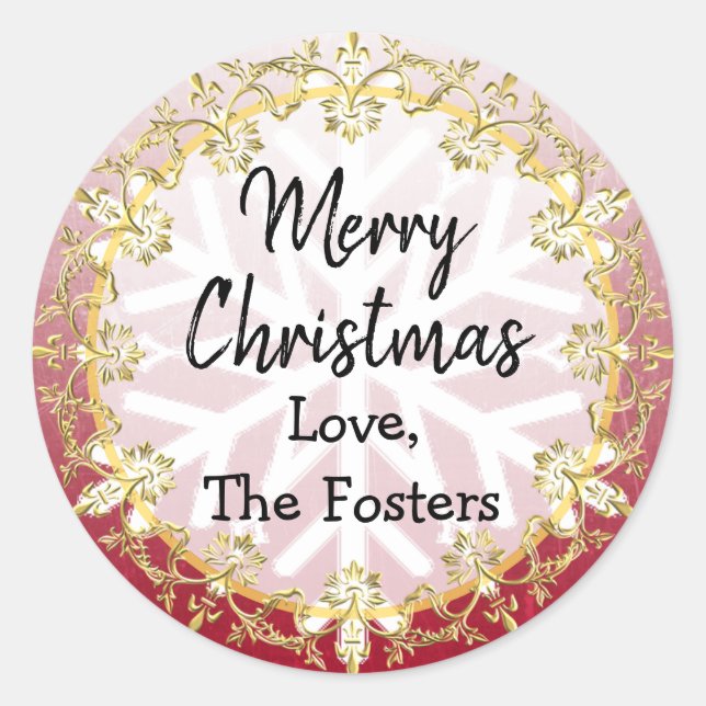 Sticker Rond Joyeux Noël Or et Rouge Personnaliser les Fêtes (Devant)