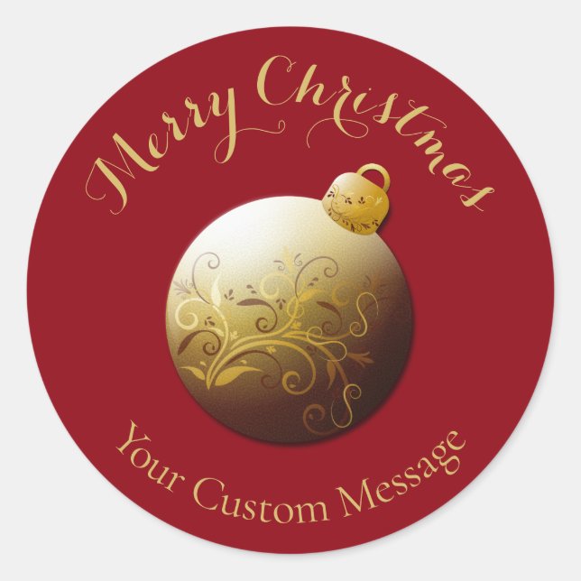 Sticker Rond Joyeux Noël Ornament Or Personnalisé (Devant)