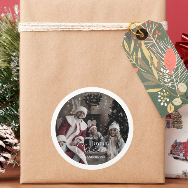 Sticker Rond Joyeux Noël ornement photo moderne (Créateur téléchargé)