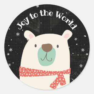 Sticker Rond Joyeux Noël Ourse Polaire Mignon
