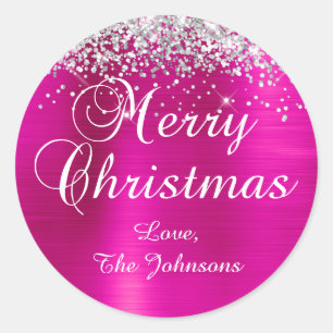 Sticker Rond Joyeux Noël paillettes argentées papier métallisé