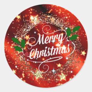 Sticker Rond Joyeux Noël, Parkling Red et Gold Design